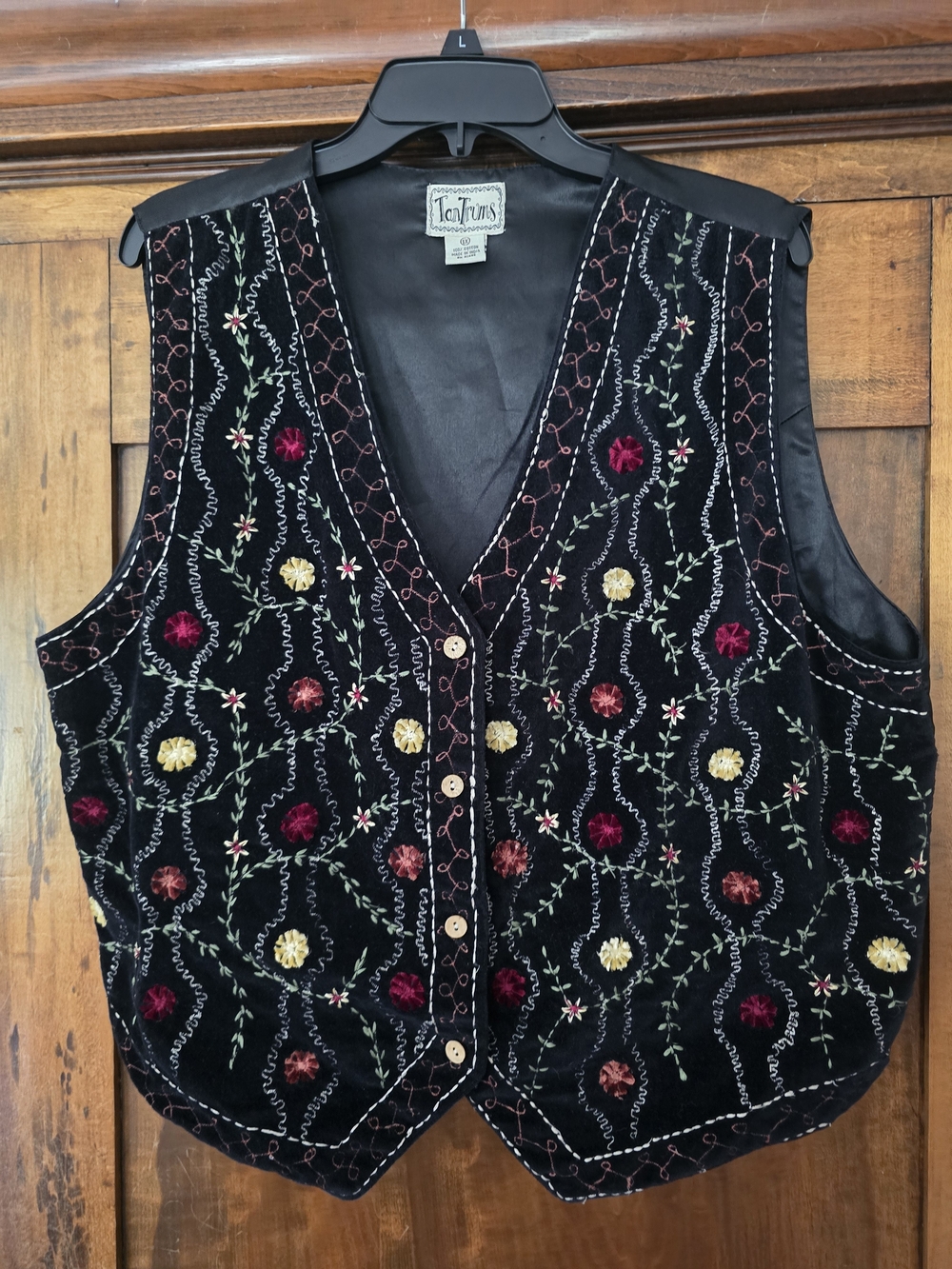 O Tantrums Vintage  Black Velvet Embroidered Floral Vest Stunning!! 1x